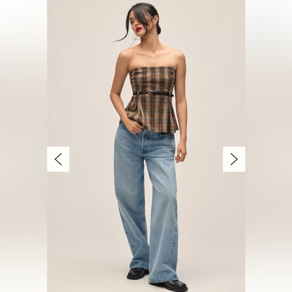 Maeve Tops - Maeve Belted Strapless Tube Top-Plaid